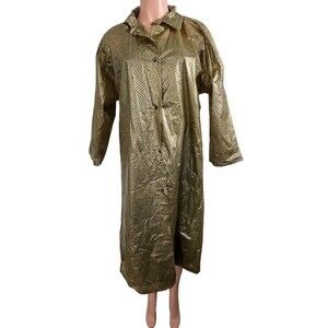 Bloomingdale’s Vintage Gold Rain Jacket Coat Midi Length with Carrying Bag OS